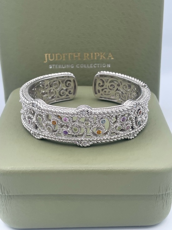 Judith Ripka Jewelry - Judith Ripka Sterling Silver 925 Multi Gemstone CZ Cuff Bracelet Heavy 66.6g